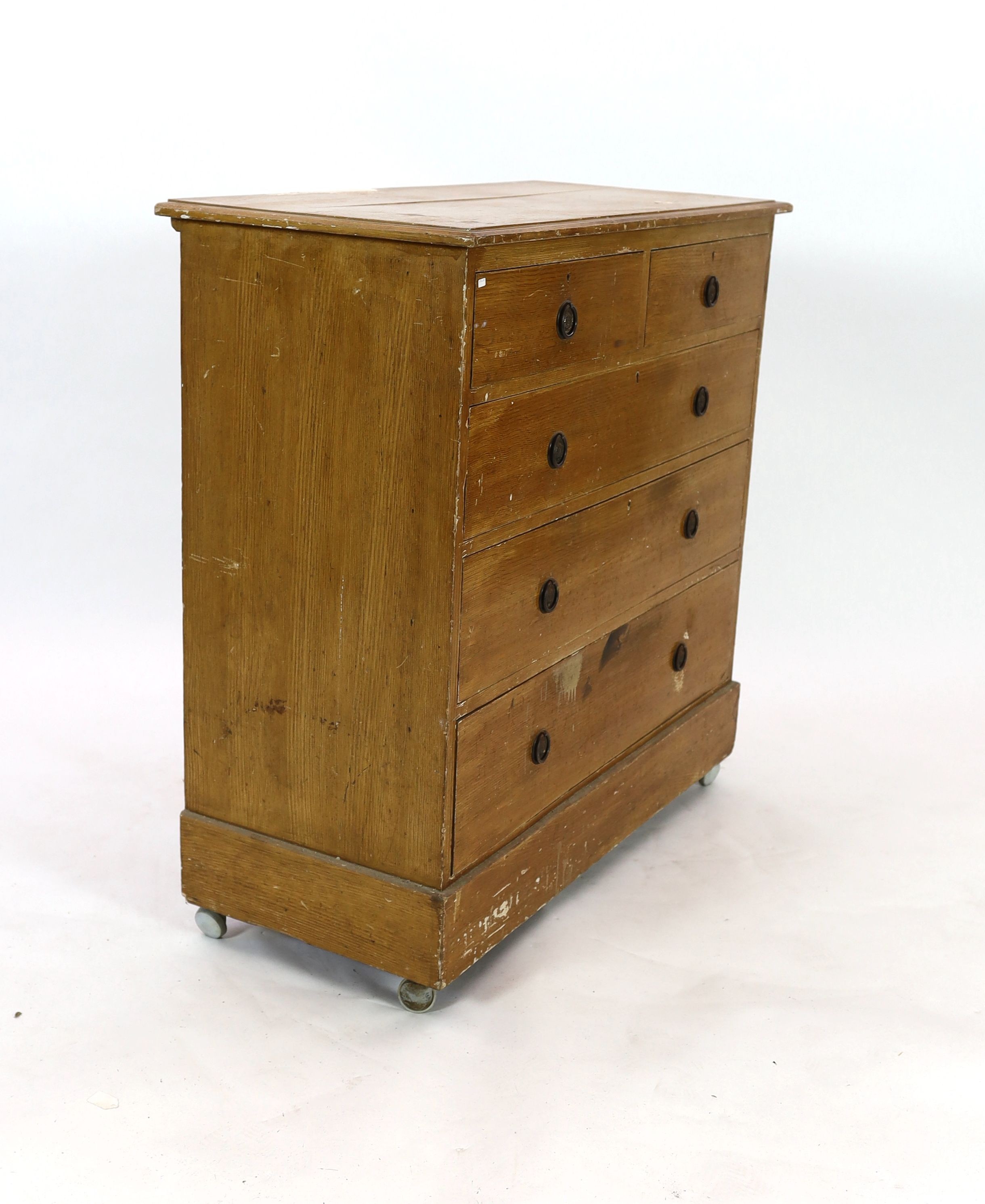 A Victorian pine chest, with painted grain, width 101cm depth 47cm height 102cm
